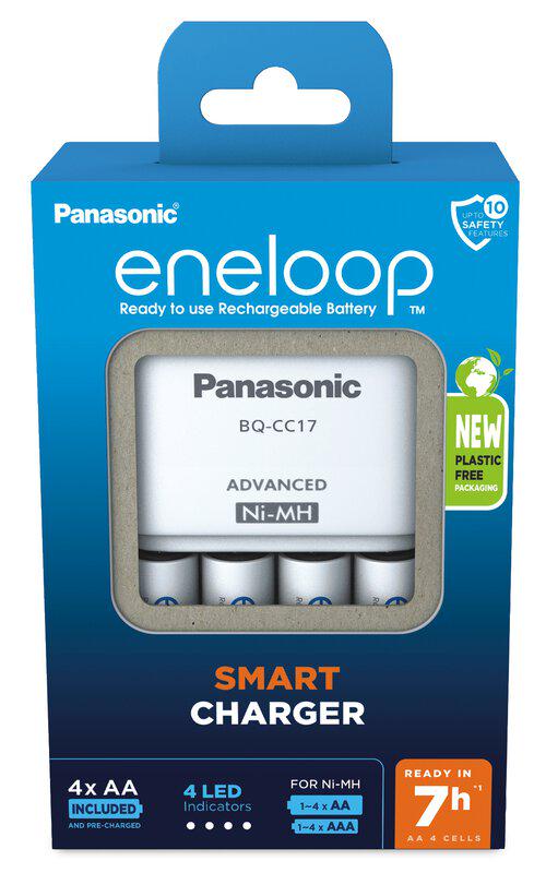 Зарядний пристрій універсальний Panasonic BQ-CC17+3MCDE K-KJ17MCD40E Eneloop 3MCDE AA/AAA Eneloop ready LED індикатор чотириканальна та акумулятори 4 шт. 300/150 mAh (25994137)