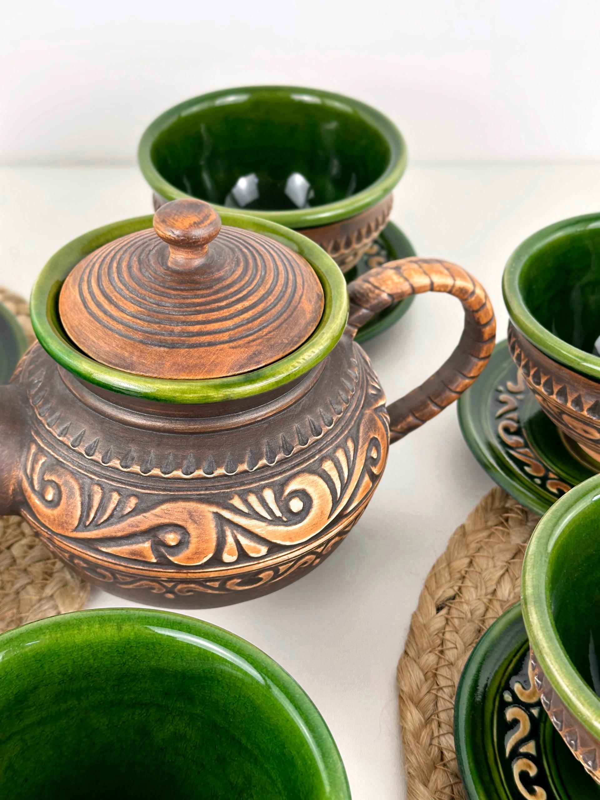 Набір глиняного посуду для чаювання Гражда на 6 чоловік Коричневий (17019-27) - фото 11