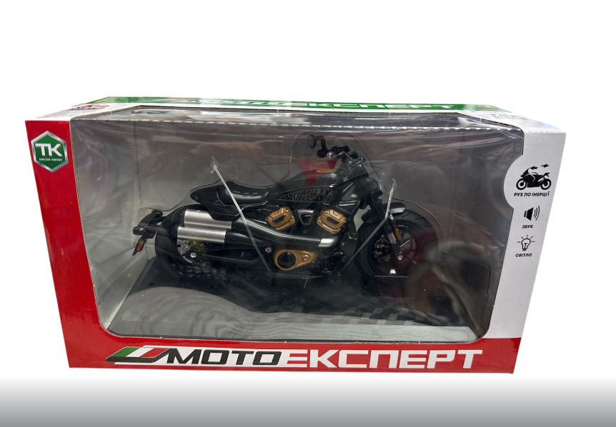 Мотоцикл Мото Експерт BG 74-102 металопластик масштаб 1:12 прогумовані колеса підсвічування звук амортизація та платформа