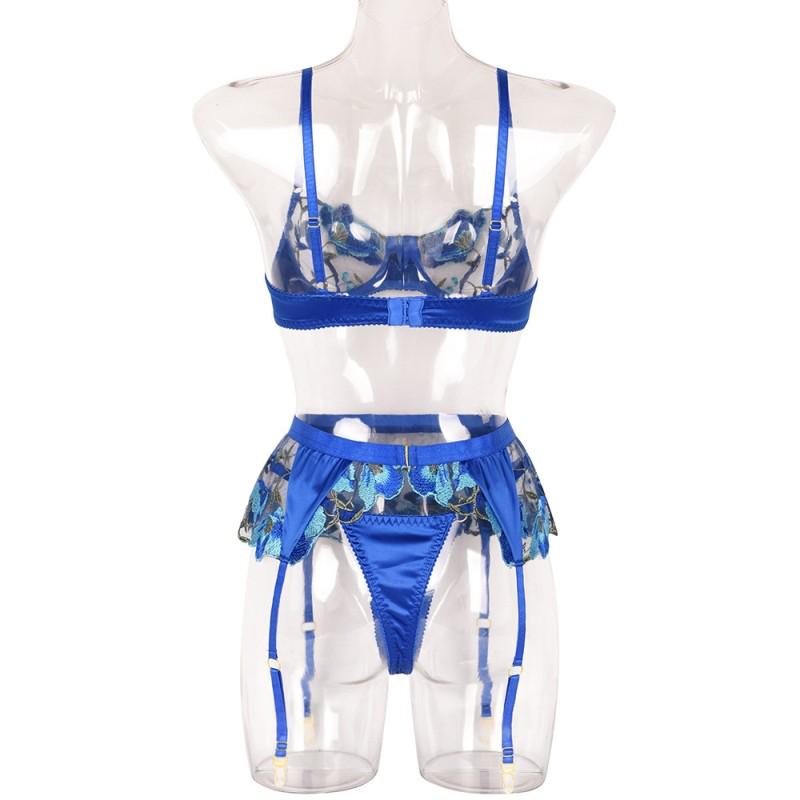 Комплект атласний з поясом і вишивкою M Синій (1005003068537469) - фото 9 Комплект атласний з поясом і вишивкою M Синій (1005003068537469) - фото 9