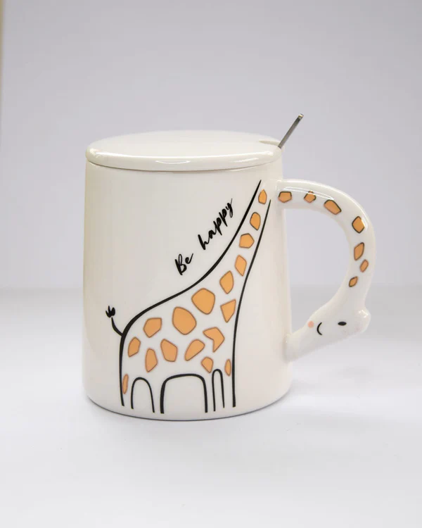 Кружка дитяча з ручкою Жираф з ложкою та кришкою 410 мл