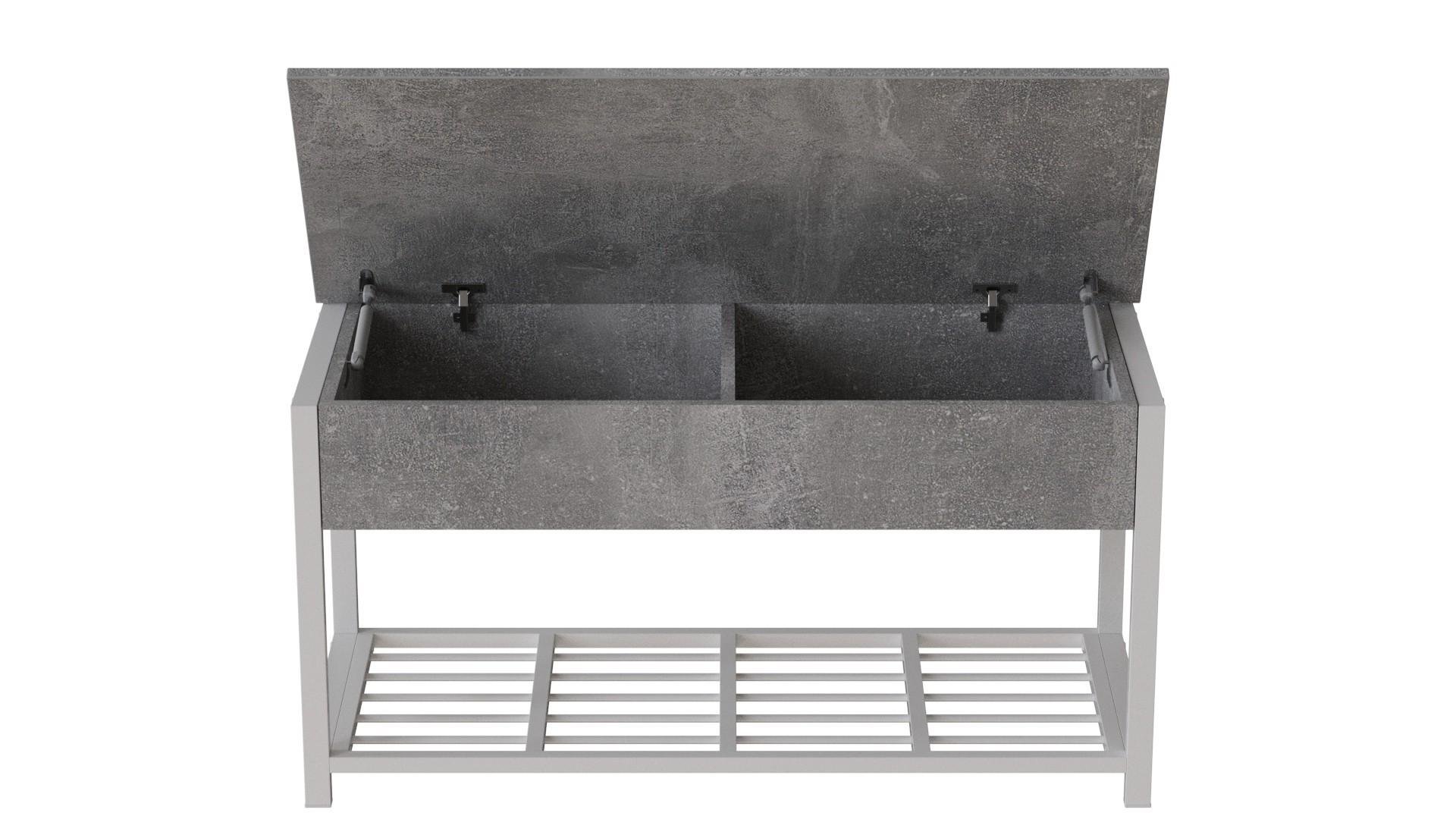 Банкетка с ящиком Ferrum-decor Дрейк 1 металл/ДСП 16 мм 550x1000x400 мм Белый/Бетон (FRD-103058)