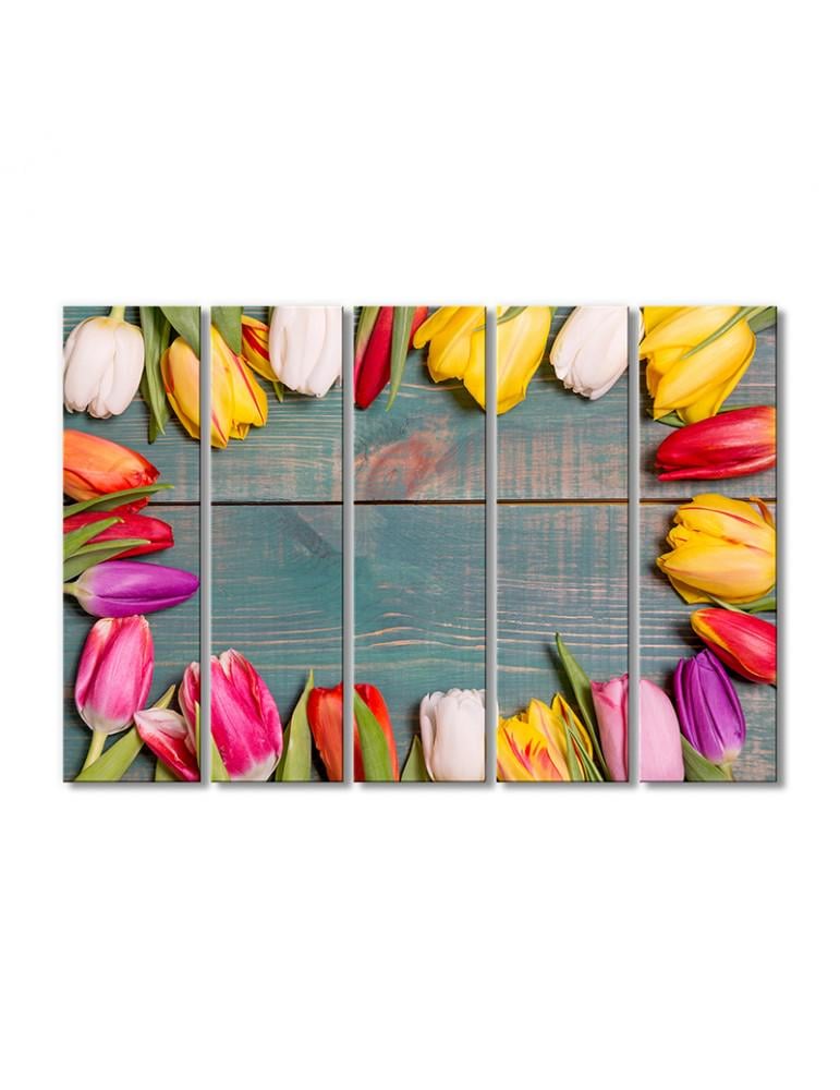 Картина модульная Радужные тюльпаны 5 модулей 90x135 см