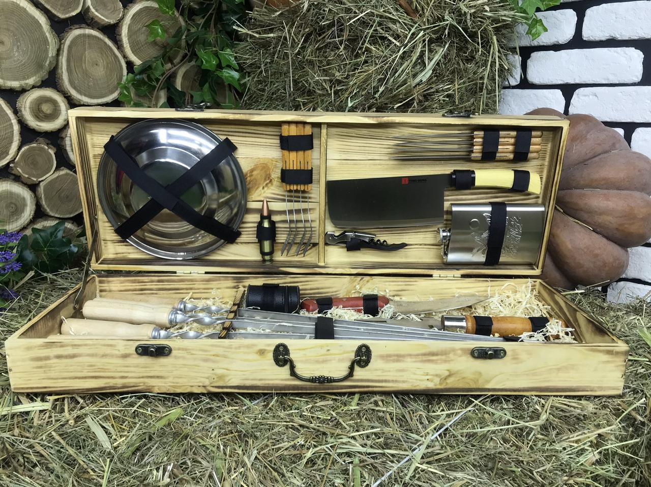 Набор шампуров для мяса с комплектом аксессуаров в деревянном кейсе 600х10х3 мм 6 шт. (12318112)