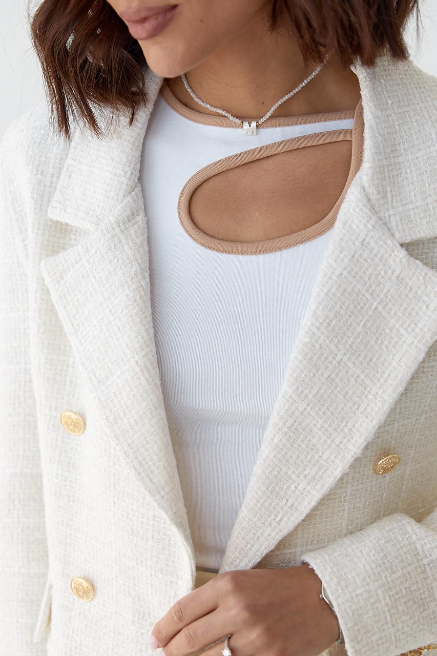 Піджак твідовий S Молочний (10905657) - фото 4