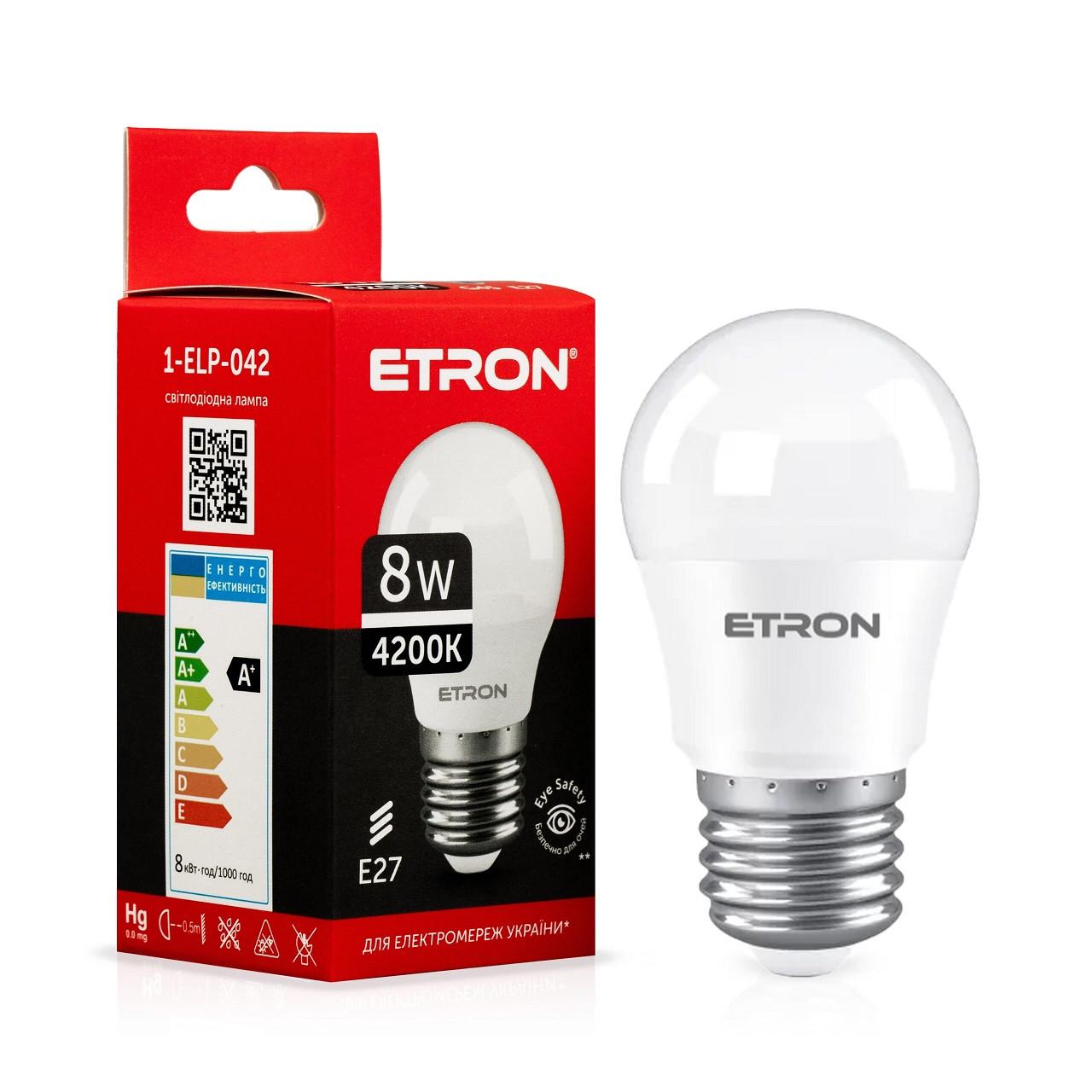 Лампа LED ETRON Light 1-ELP-042 G45 E27 8W 220V 4200K