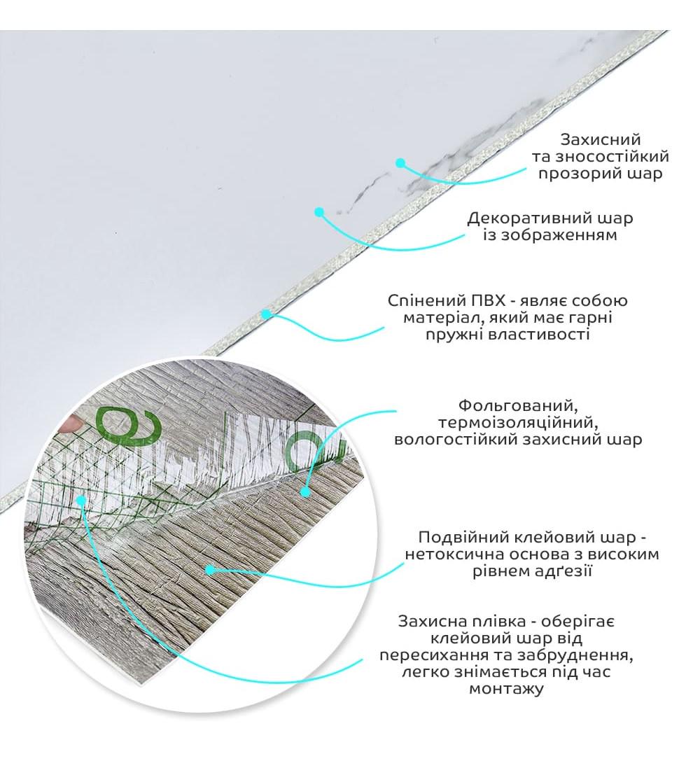 Плитка самоклеящаяся виниловая в рулоне белый воздушный мрамор 3000х600х2 мм 1 шт. (СВП-1287) - фото 2