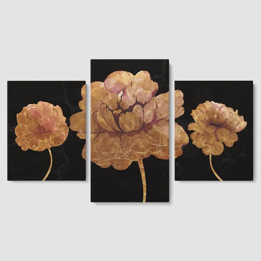 Модульная картина из трех частей Malevich Store Золотые Пионы 96x60 см (MK322036)