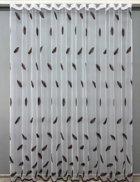 Тюль фатин із вишивкою Пірїнки Білий/Венге (1513т)