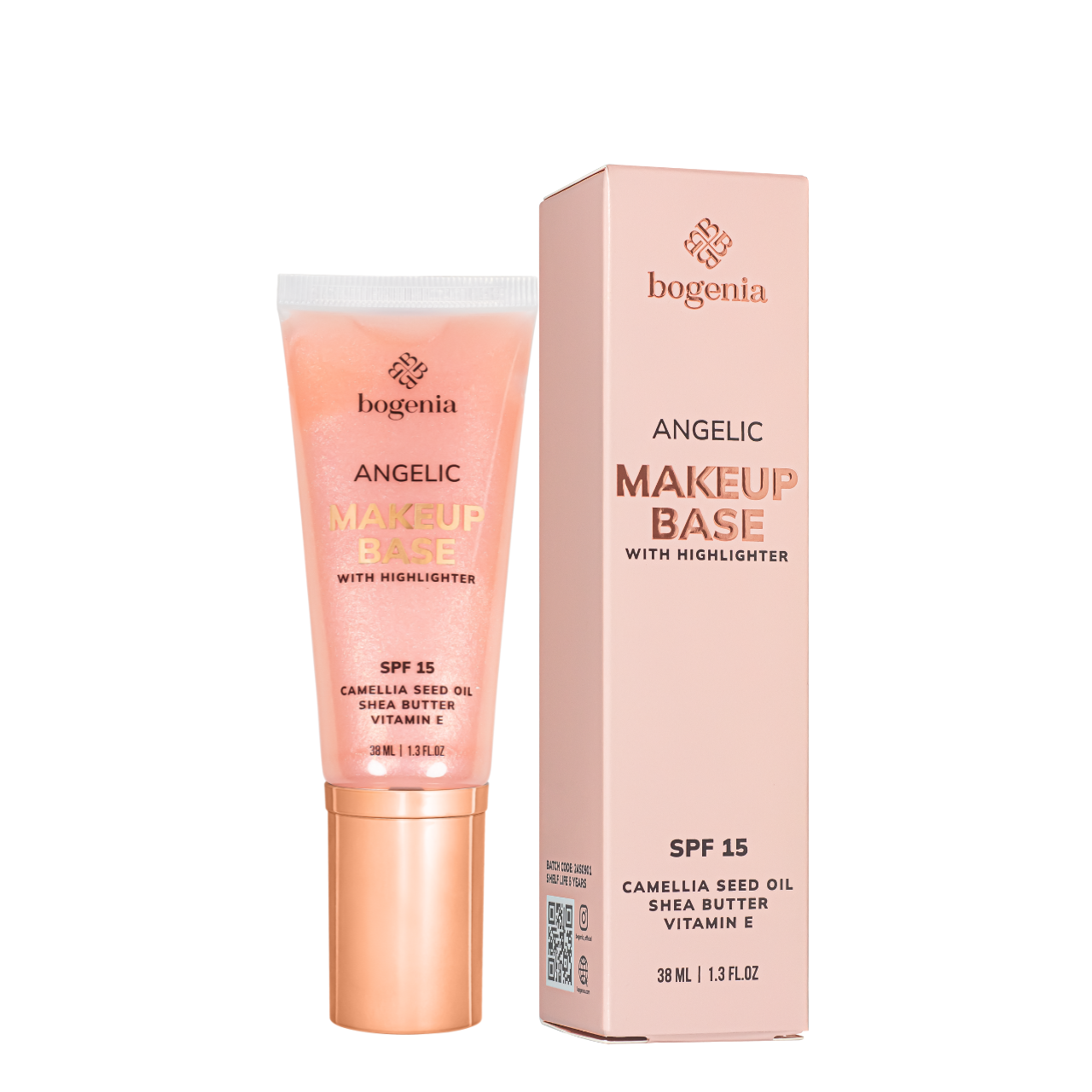 База під макіяж Bogenia Angelic Makeup Base with Highlighter 38 мл 001 Світло-рожева (BG612)