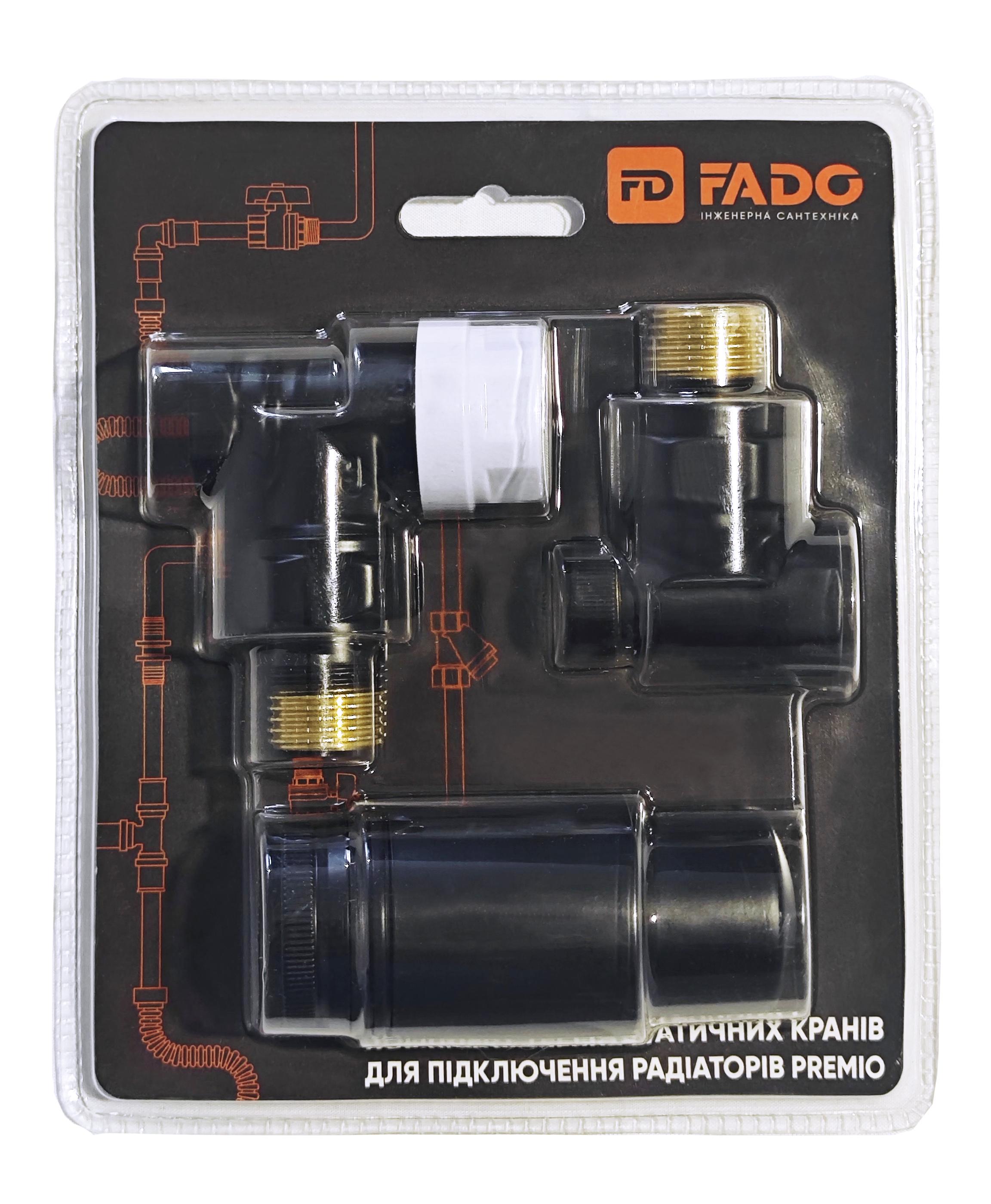 Комплект термостатический FADO Premio угловой 1/2" ВЗ Черный (FD-KTS01B)