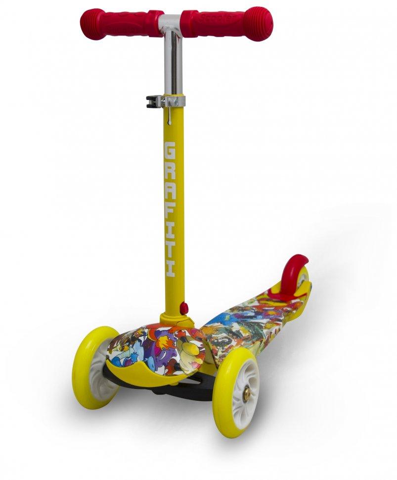Самокат трехколесный Maraton Graffiti со светящимися колесами Желто-Красный