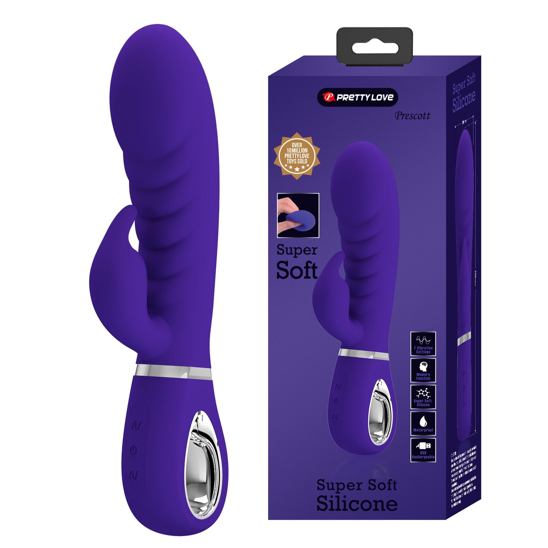 Вибратор-кролик ребристый Pretty Love Prescott 20х3,9 см Фиолетовый (BI-014635-3)
