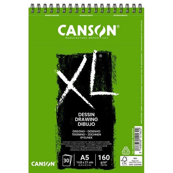 Альбом для графіки Canson XL на спіралі 30 арк. 160 г/кв. м А5 Білий (C400082841)