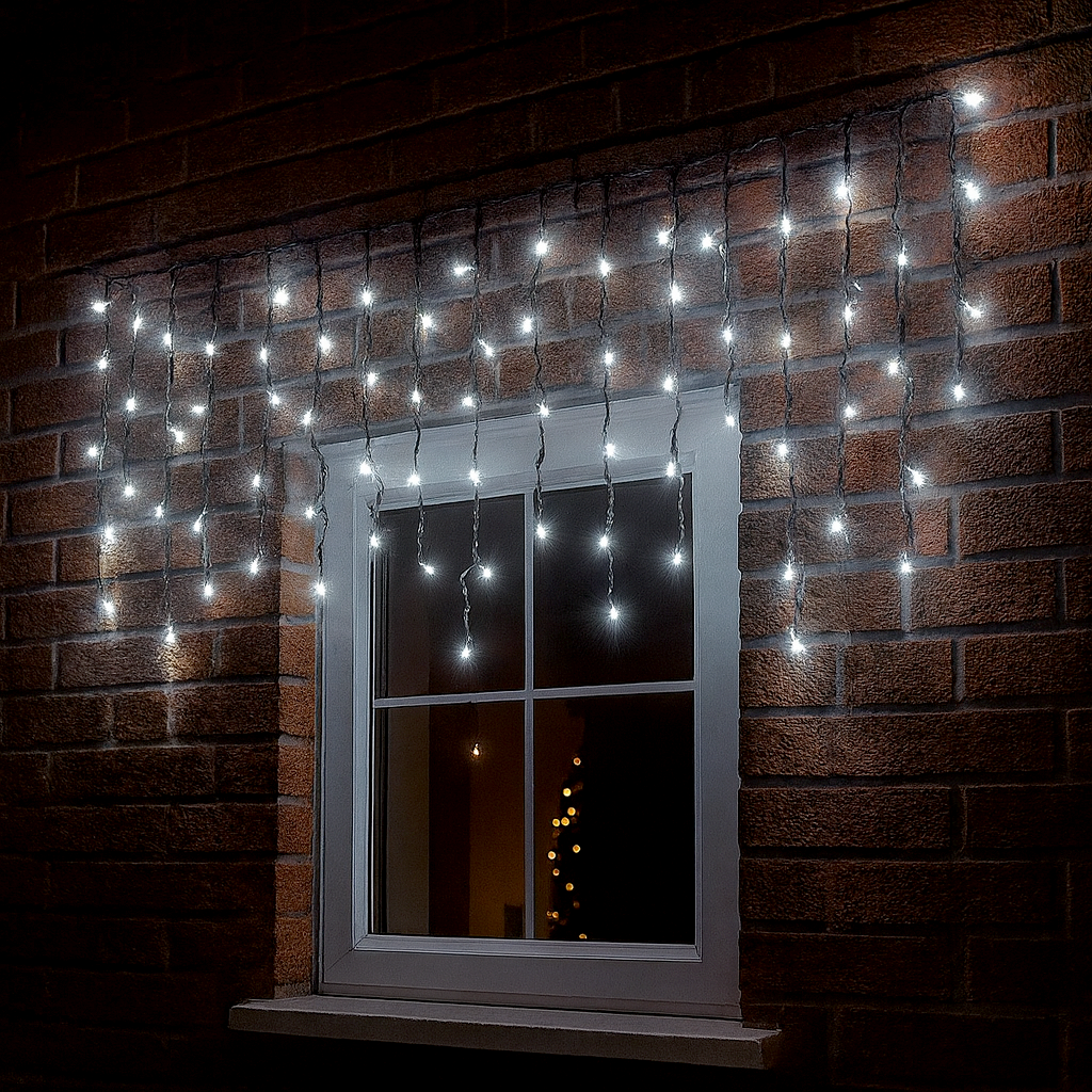 Гирлянда уличная бахрома 3 м 100 LED 220 В Черный провод/белый свет