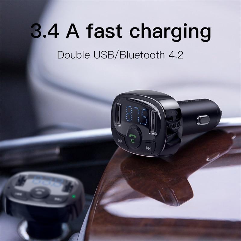 FM трансмиттер модулятор Baseus S-09A T-Typed Bluetooth c функцией зарядки Черный - фото 4