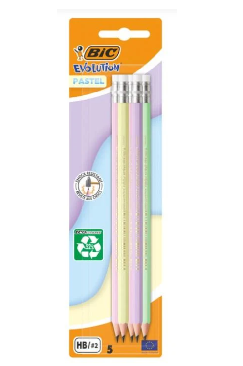 Олівець BIC Evolution Пастель з гумкою 5 шт. (2700683123) Олівець BIC Evolution Пастель з гумкою 5 шт. (2700683123)