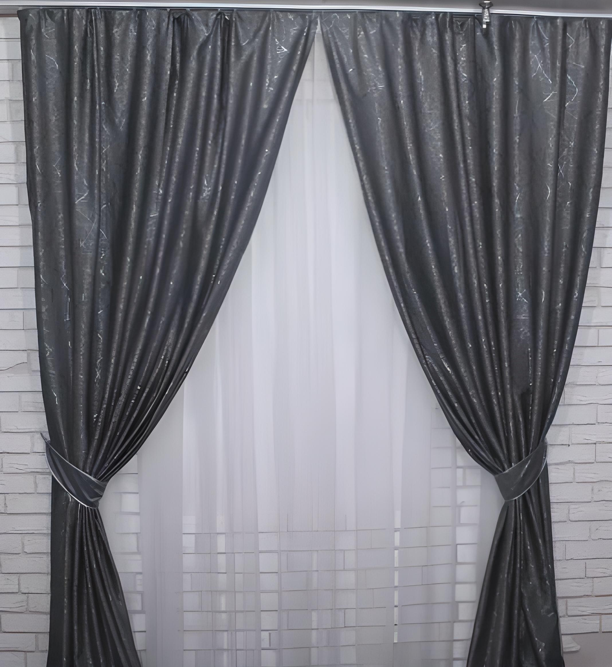 Комплект штор лен блекаут/рогожка 1,5x2,7 м 2 шт. Темно-серый (636ш)