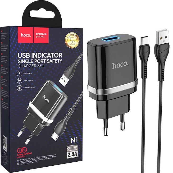 Пристрій зарядний Hoco N1 2,4A/кабель Type-C Black (29443)