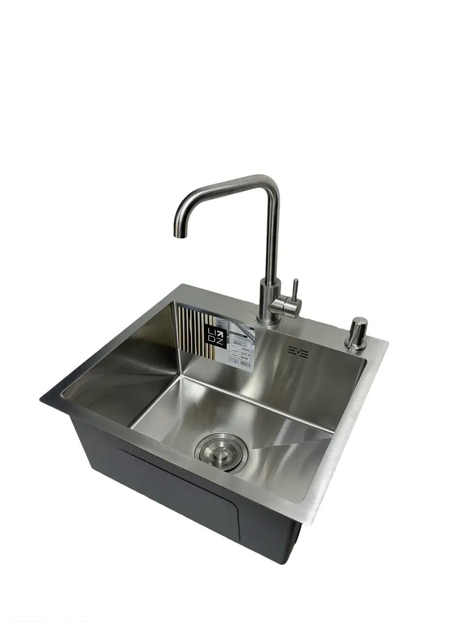 Кухонна мийка Lidz 5045 см Сірий/змішувач-кран для кухні Lidz Aria 015F-7