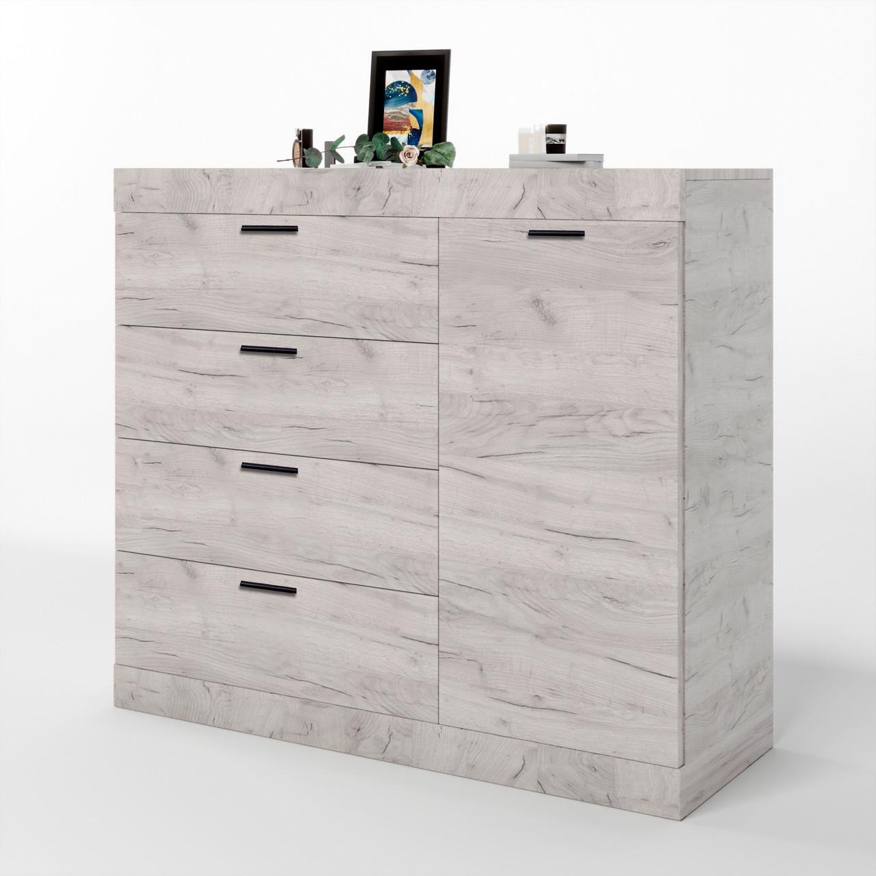 Комод с дверцей и 4-мя ящиками Эверест Соната-5 105х38х94 см Дуб крафт белый (DTM-2701)