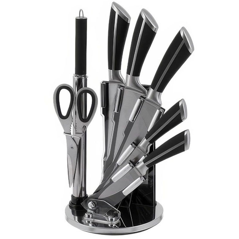 Набір ножів кухонних Unique UN-1838 нержавіюча сталь з підставкою 9 пр. Black (23793744)