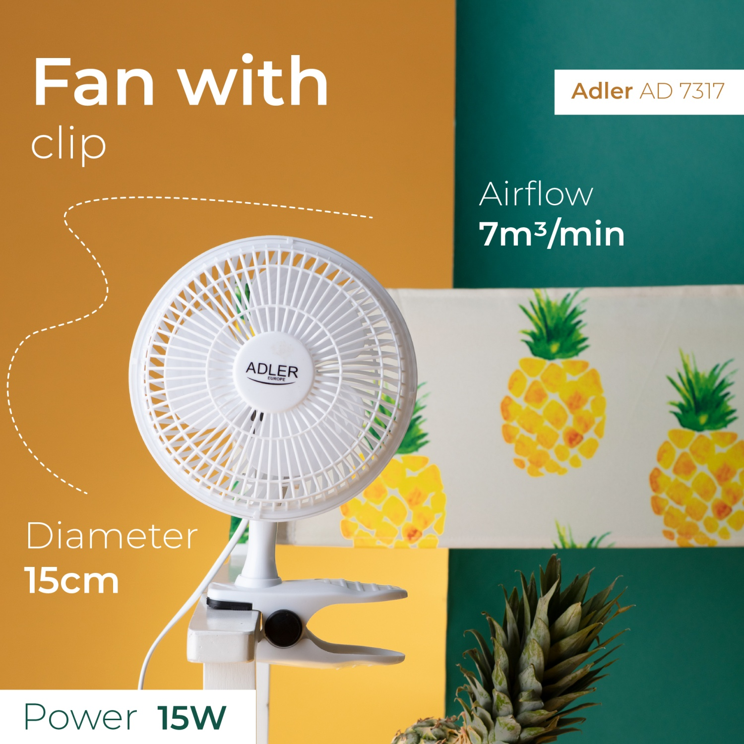 Вентилятор Adler AD 7317 з кліпсою кріплення 15 см 2 швидкості (02235) - фото 16
