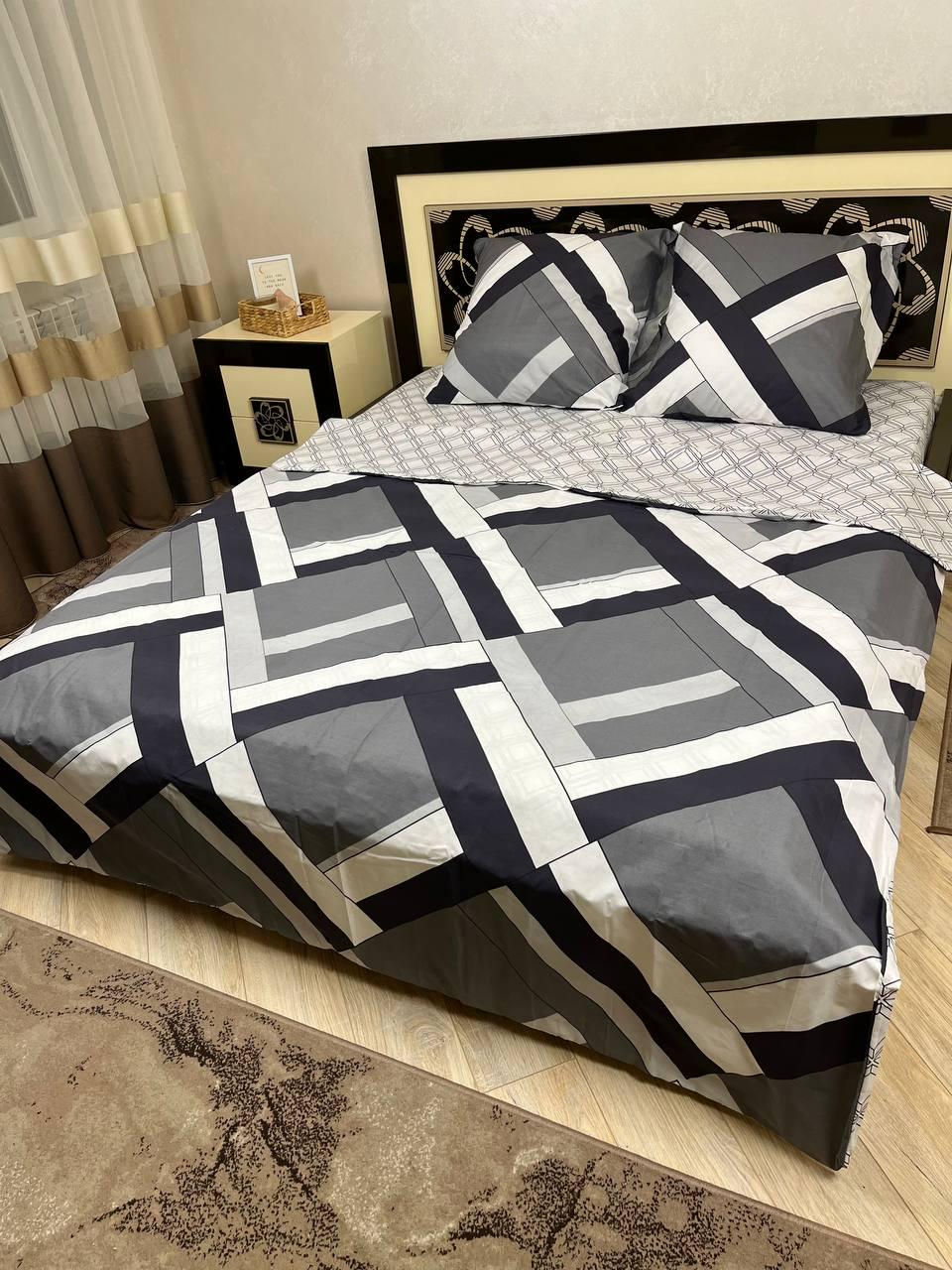 Комплект постільної білизни Модерна Візерунки бавовняний двоспальний 180x220/70х70 см Сірий (14652321)