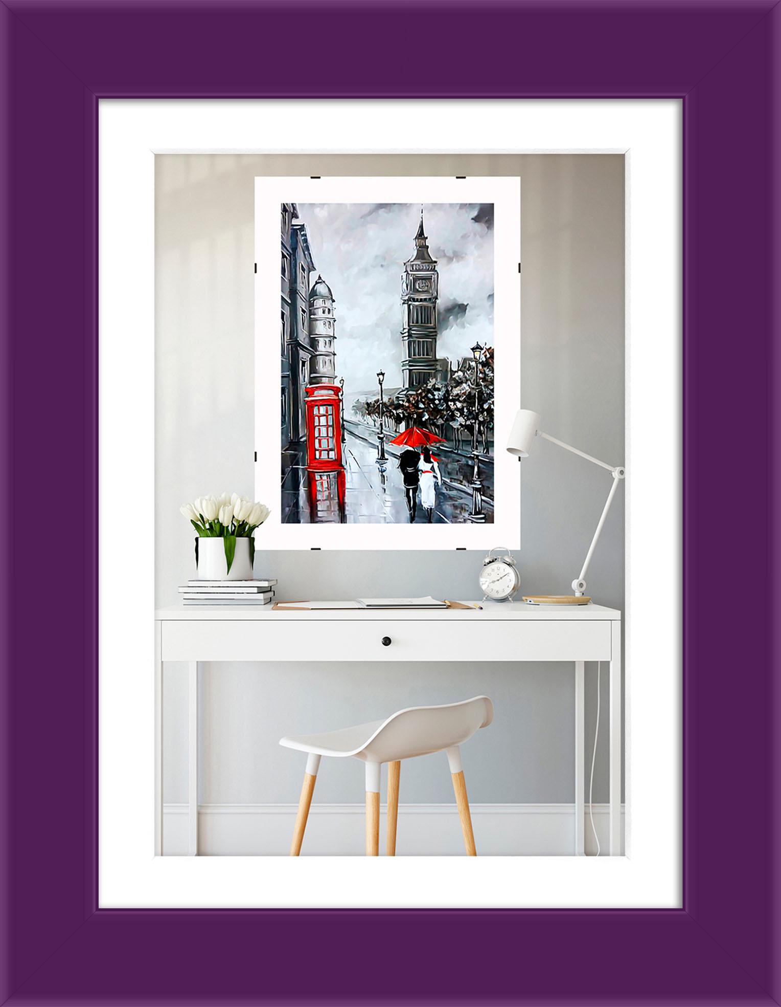 Фоторамка деревянная EmojiFrame 13х18 см под фото 10х15 см AH2220-14 пластиковое стекло 0,8 мм паспарту Фиолетовый