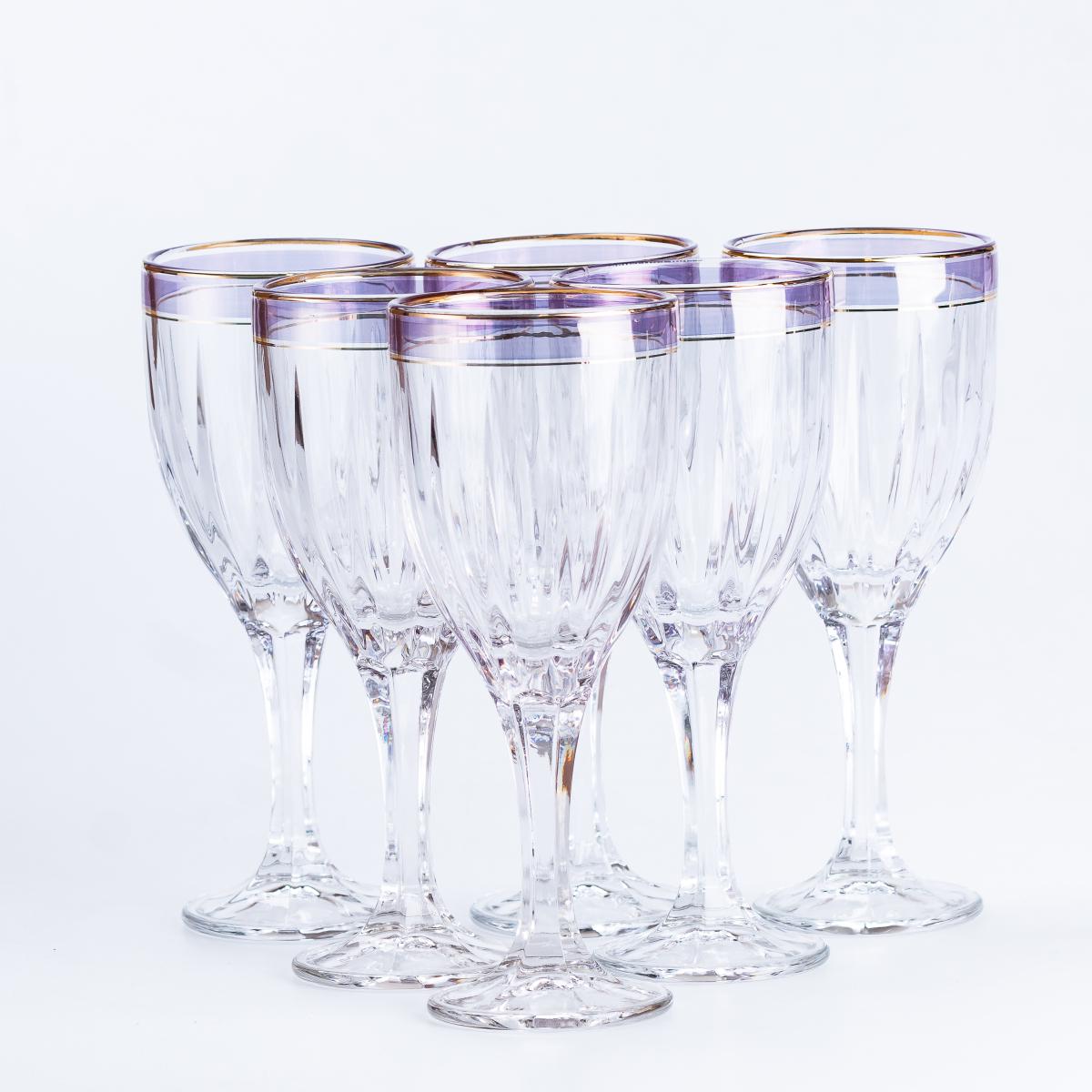 Набор бокалов для вина с золотой каймой 6 шт. Синий (HP549)