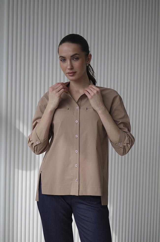 Рубашка Lipar 2945 с рукавами на пате и карманах р. 44 Капучино (16887408)