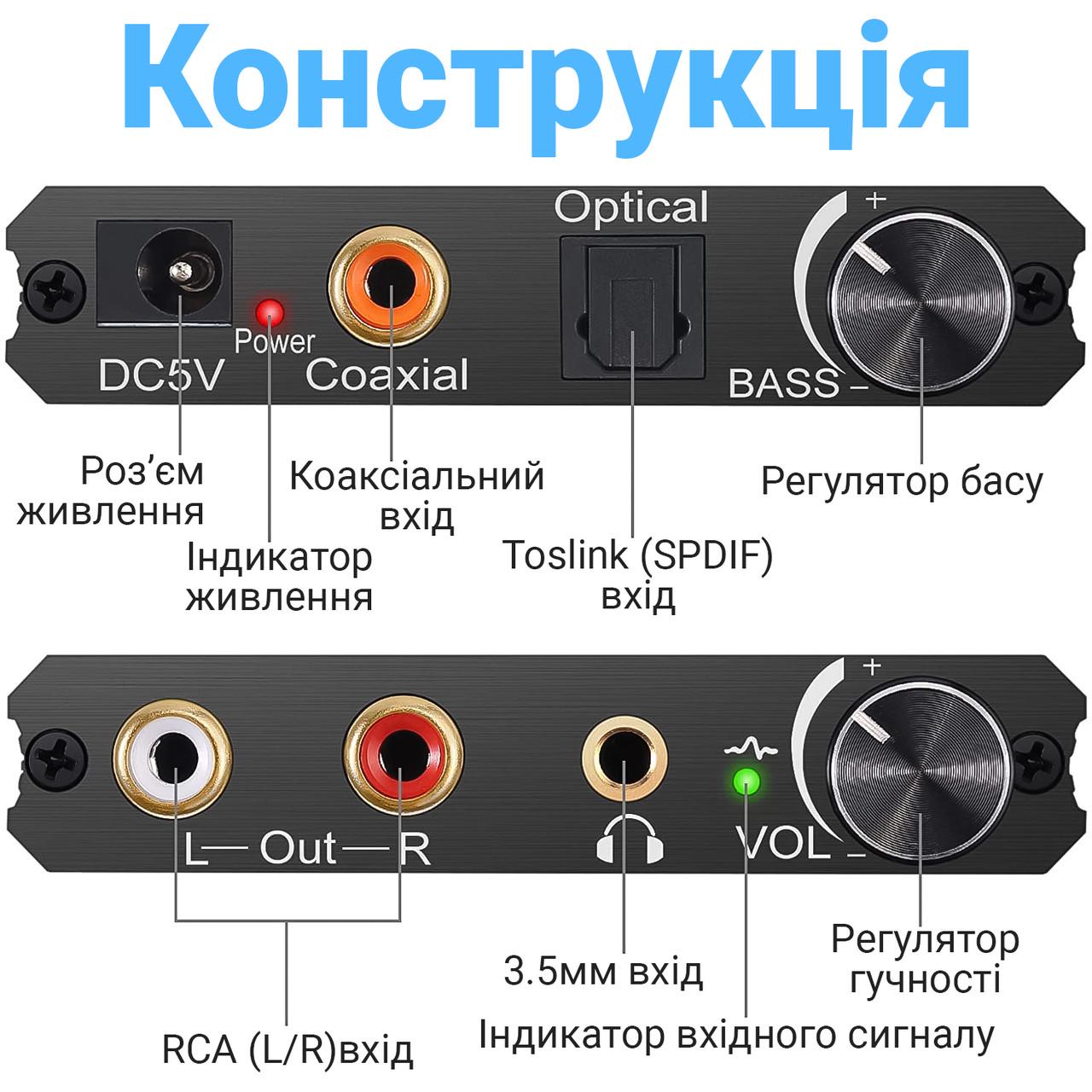 Перетворювач цифро-аналоговий Addap DAC-01 з Toslink SPDIF та коаксіалу на RCA і mini Jack 3,5 мм - фото 6