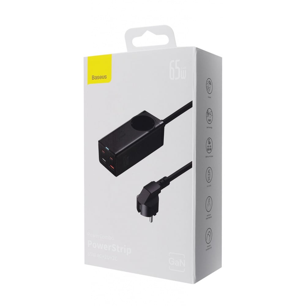 Мережевий фільтр BASEUS GaN3 Pro Desktop Powerstrip 65 W 2xType-C 2xUSB AC EU Black - фото 2