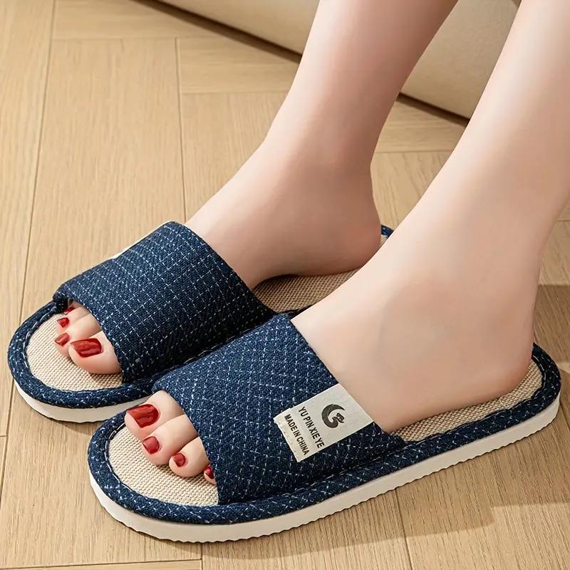 Домашние льняные тапочки с открытым носком р. 43/44 28,7 см Темно-синий - фото 6