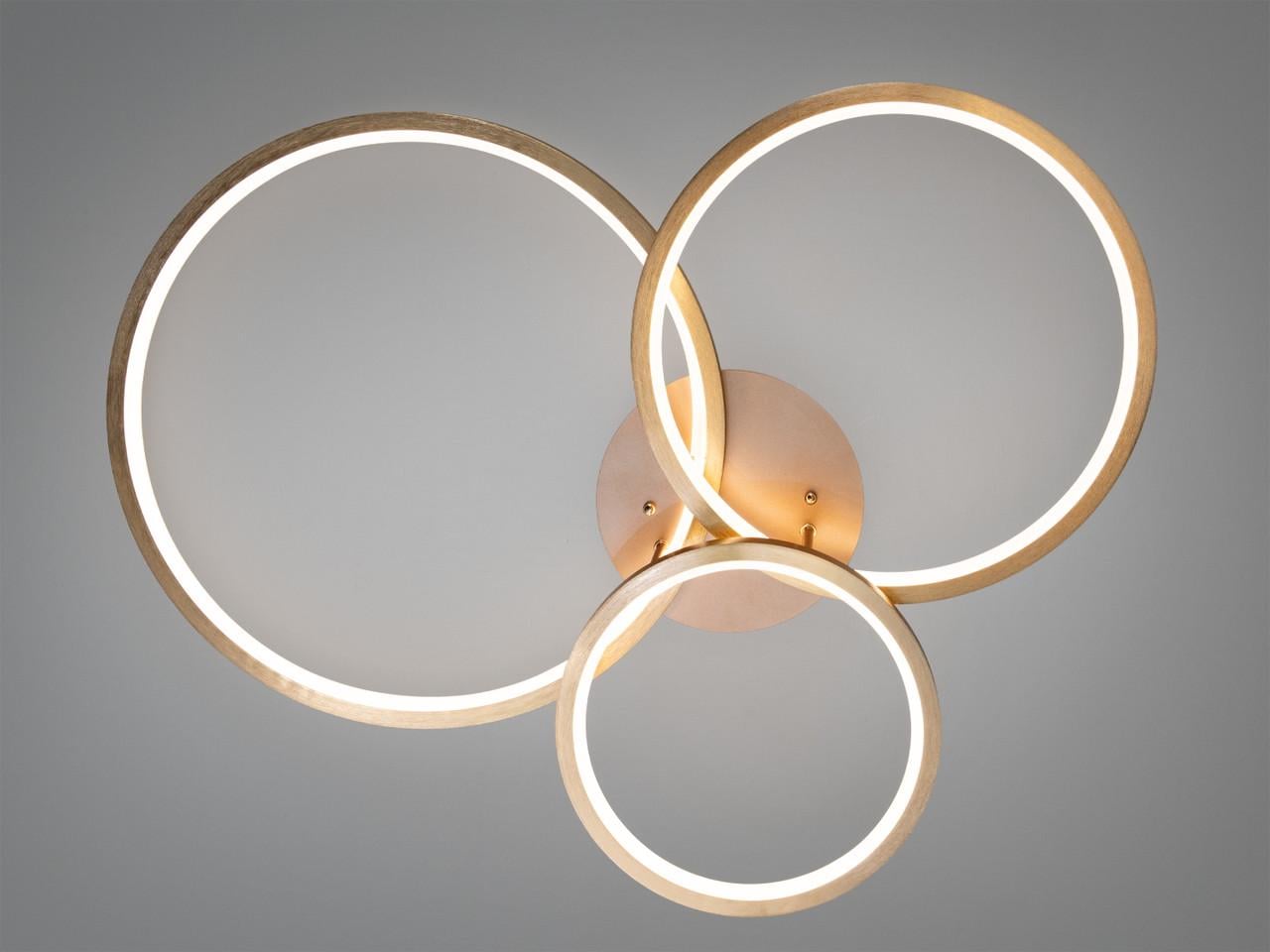 Люстра потолочная LED для гостиной Diasha 2556G dimmer 3 кольца 85 Вт с пультом Золотой (2922743416)