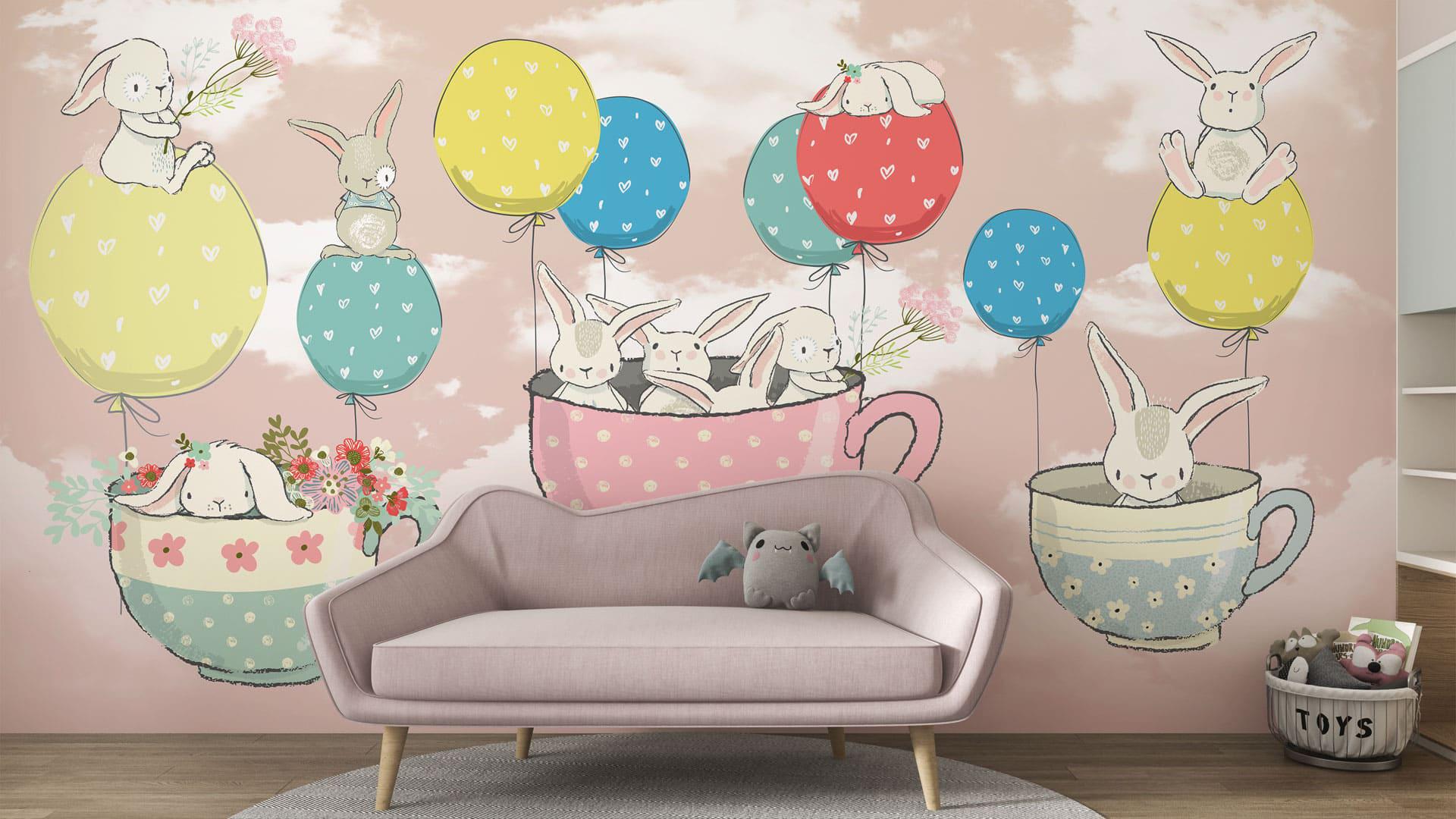 Фотообои флизелиновые Styleo Print-walls Кролики на облаках 0839 300х250 см (Pw-0839/2)