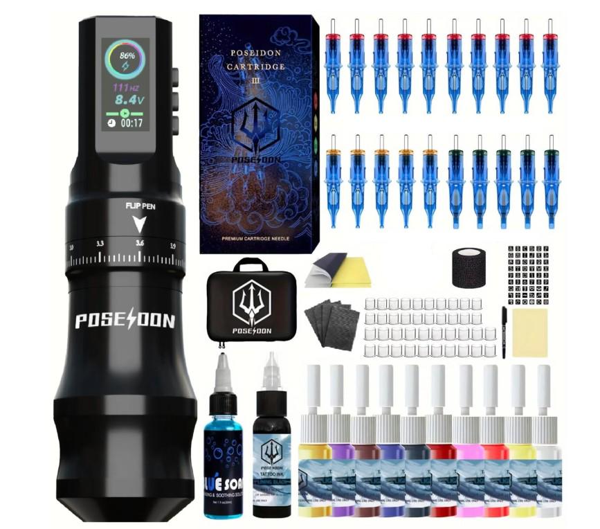 Комплект для тату мастера беспроводная машинка Poseidon TU33 картриджи краски трансферная бумага кейс (31580153) Комплект для тату мастера беспроводная машинка Poseidon TU33 картриджи краски трансферная бумага кейс (31580153)