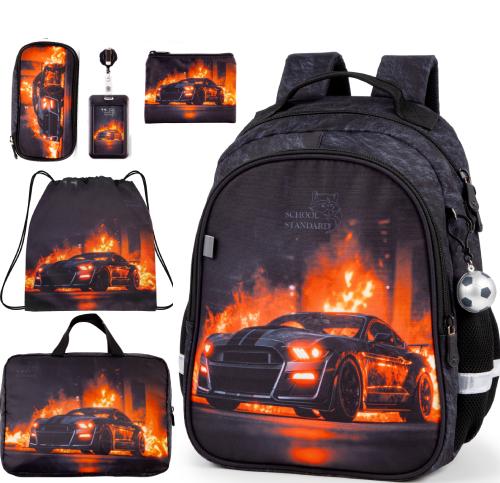 Ортопедический рюкзак 6 в 1 для мальчика School Standard с Машиной для первокласника (SET 160-24)