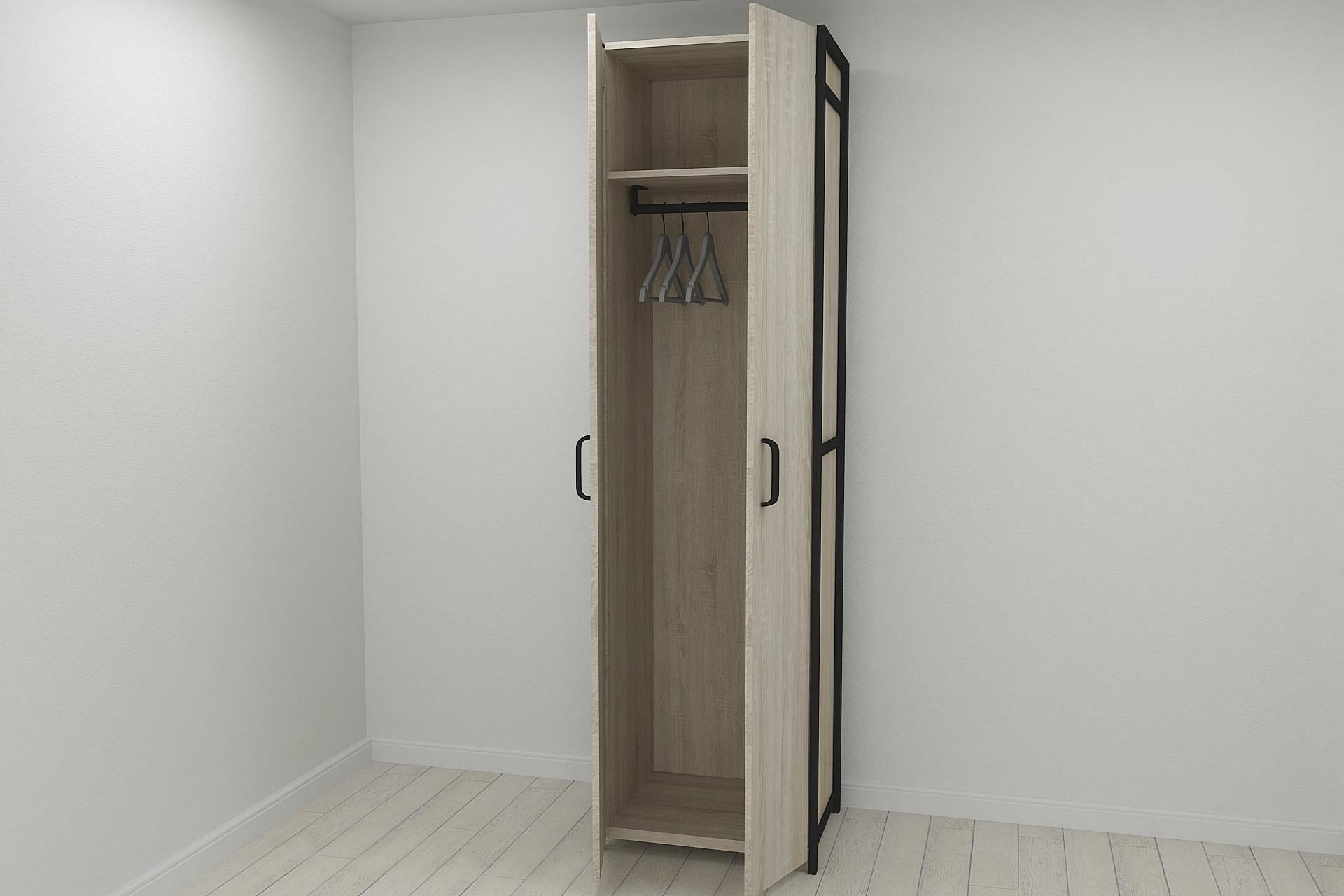 Шкаф-гардероб Ferrum-decor Коннект Уни секция 6 металл/ДСП 16 мм 220x60x50 см Черный/Дуб Сонома (FRD-104573)