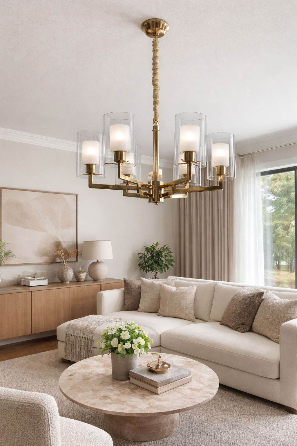 Люстра светодиодная дизайнерская на 6 плафонов Латунь (AT24_572)