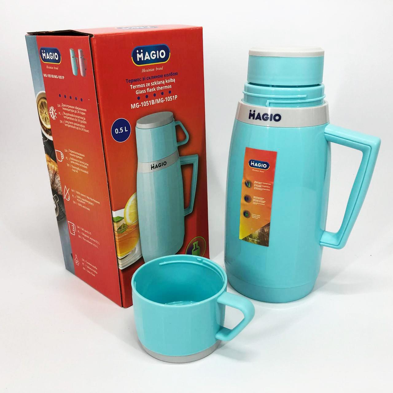 Термос Magio MG-1051B зі скляною колбою Блакитний - фото 4 Термос Magio MG-1051B зі скляною колбою Блакитний - фото 4