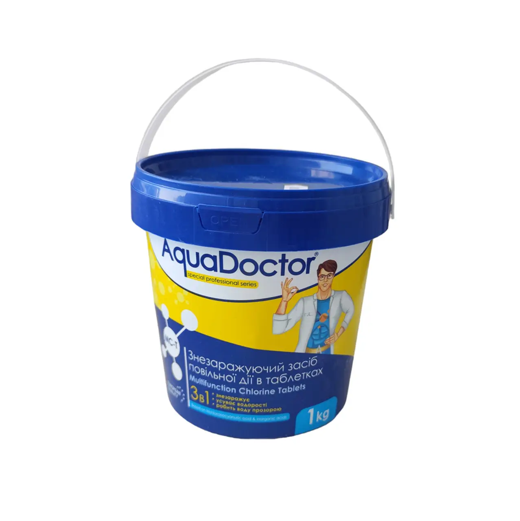Таблетки для очистки бассейна AquaDoctor МС-Т активный хлор 1кг химия для бассейна Средство 3в1 для ухода за водой (8991)