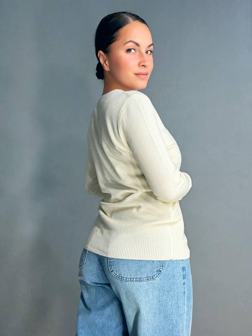 Свитер женский AN 02493 букле с пуговицами тонкий и теплый базовый One Size Молочный - фото 3 Свитер женский AN 02493 букле с пуговицами тонкий и теплый базовый One Size Молочный - фото 3