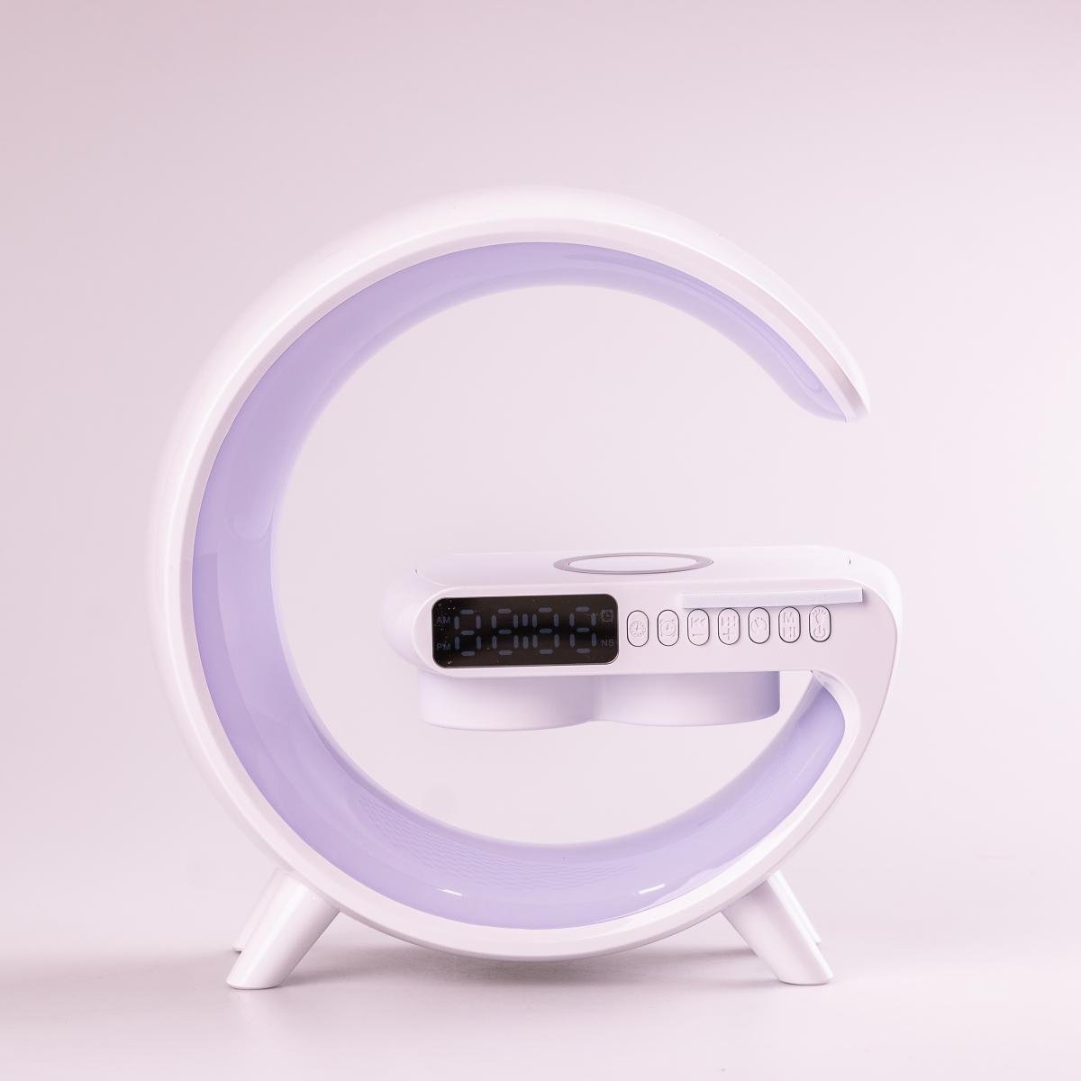 Портативна колонка з RGB-підсвічуванням BT/TF/Wireless Charger/USB/FM/AUX/Clock 15 Вт Білий (20988197) - фото 5