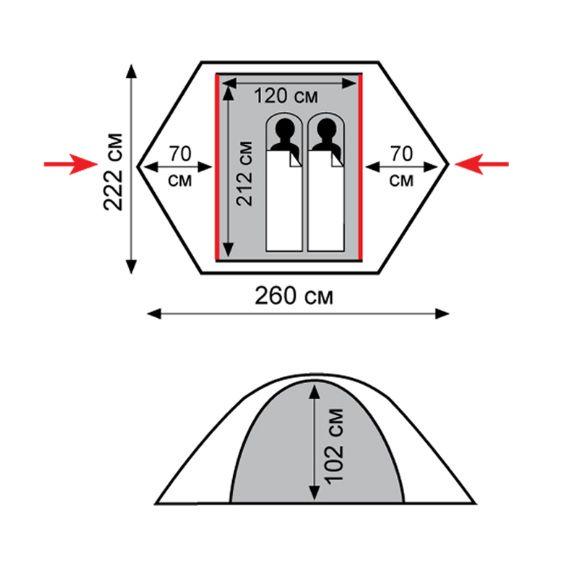 Палатка Tramp Sarma 2 V2 2-местная четырьохсезонная 260х222х102 см (TRT-030) - фото 2