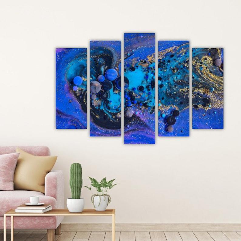 Модульная картина на холсте из пяти частей KIL Art Круги на синем мраморя и пляжи 112x68 см (M51_M_234)