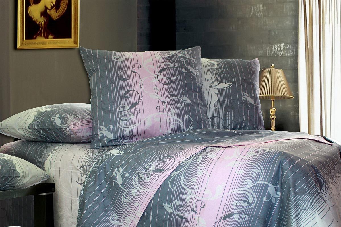 Комплект постельного белья Еней-плюс евро Т0352 цвет: розовый, серый