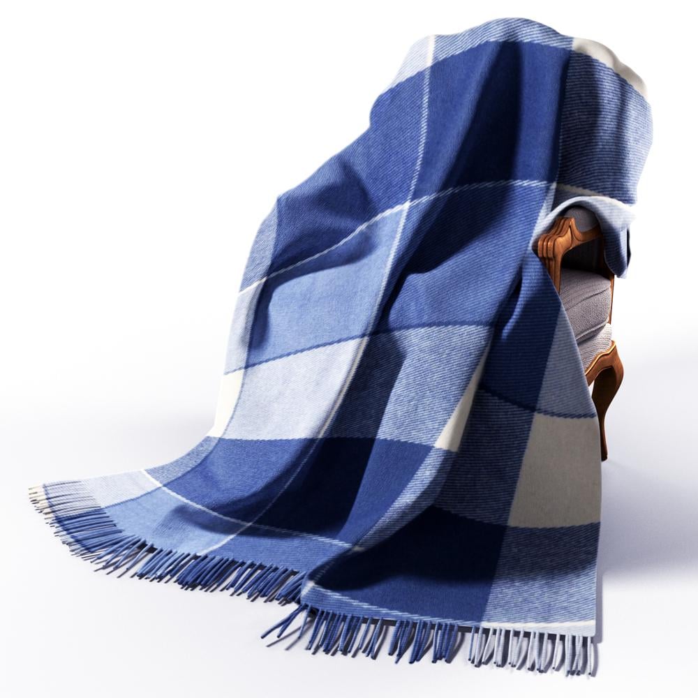 Плед вовняний Ельф 200х220 cм Біло-блакитний-кобальт (6135)