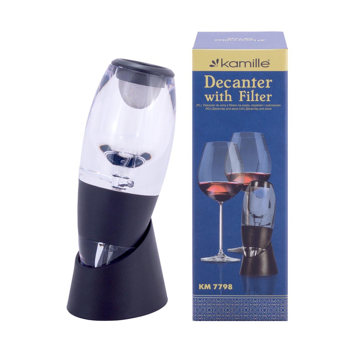 Декантер для вина Kamille KM-7798 из акрила с фильтром и подставкой (29-84-7798) - фото 3