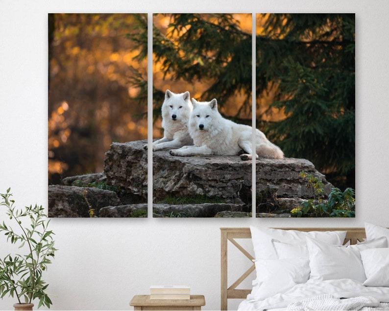 Модульная картина KIL Art Пара белых волков на холсте из трех частей 156x100 см (M3_XL_225)